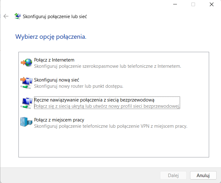 Manually connect to a wireless network