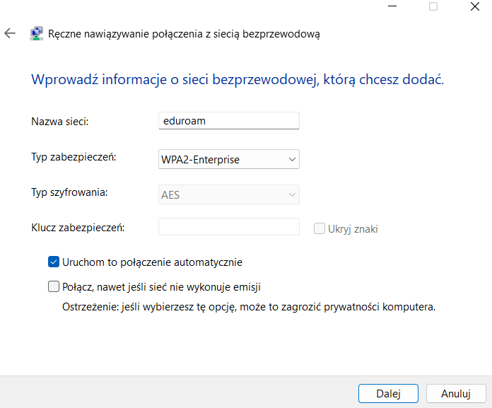 Select Microsoft EAP-TTLS